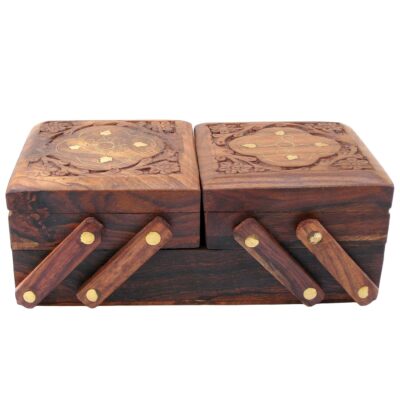 ITOS365 Jewellery Box for Women Wooden Flip Flap Flower Carved Design Handmade Gift, 8 inches